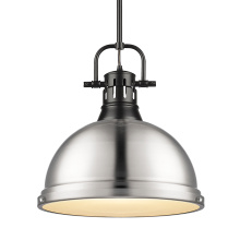 Golden 3604-L BLK-PW - Yep by Golden Lighting Duncan 1-light 14in Rod Hung Pendant in Matte Black and Pewter shade